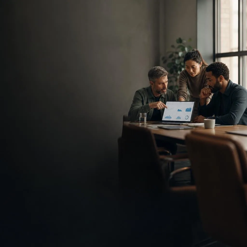 Product team reviewing metrics together at a desk
